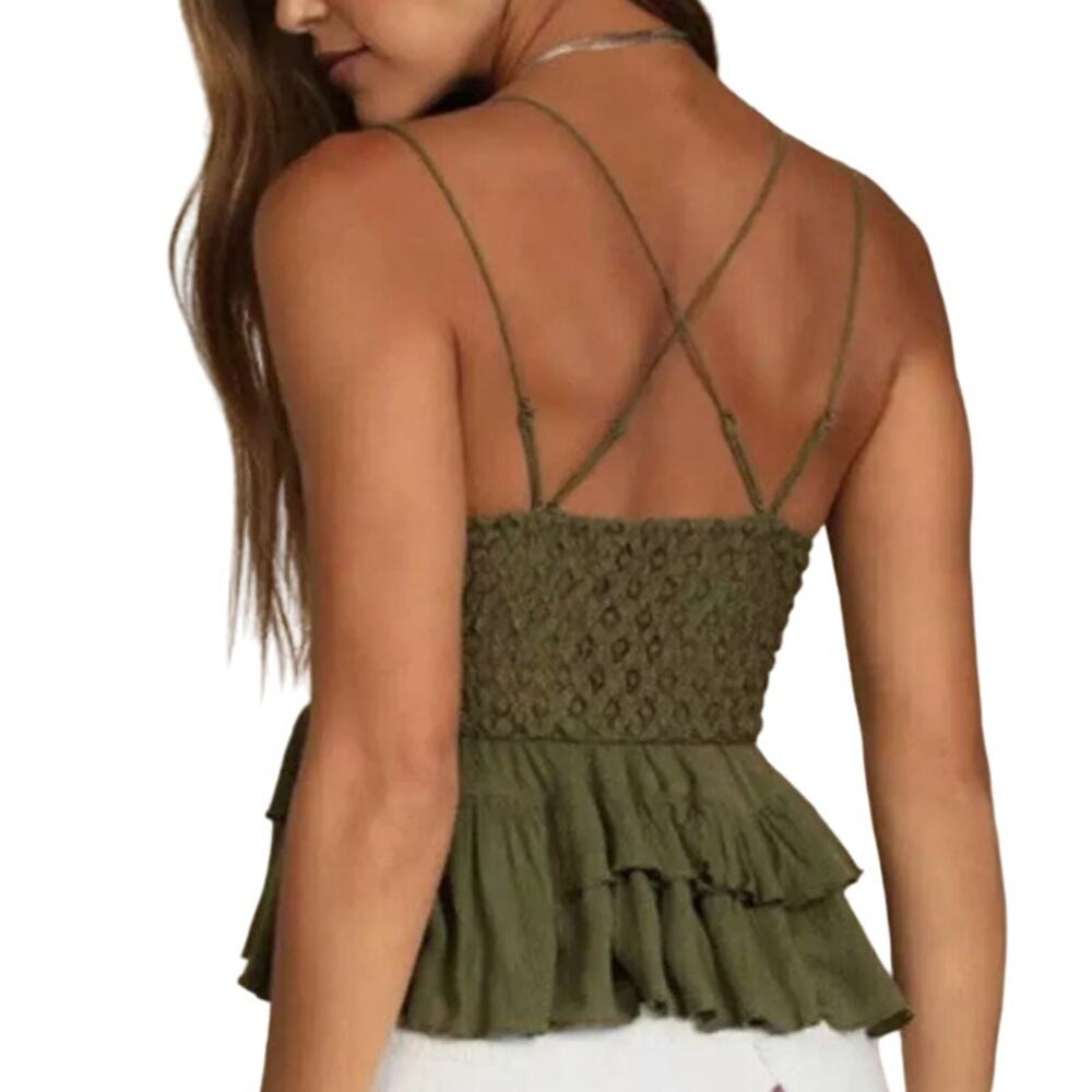 Free People Green Adella Cami Top Romantic Lace Bohemian Style - Picture 4 of 11